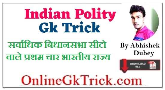 GK TRICK- सर्वाधिक बिधानसभा सीटो वाले प्रथम चार भारतीय राज्य ( Gk Trick- Indian states with largest Number of Vidhansabha seats )