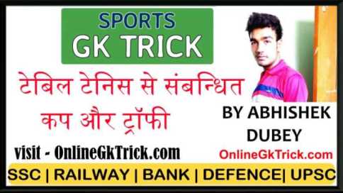 GK TRICK- टेबिल टेनिस खेल से संबंधित सभी कप और ट्राफियाँ ( Gk Trick- Table Tennis Cups & Trophy )